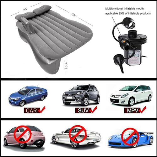 Image of Premium Car Inflatable Bed with Pump & 2 Air Pillow | Quick Inflatable Back Seat Bed | Car Bed for Kids,Travel,Trip,Camping,Picnic,Pool & Beach | Universal Fit | PVC | Grey