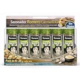 Sazonador Romero Carmencita, Ideal para conejo, patatas, paellas y guisos, si infusionas con el agua de un asado de cordero, su aroma impregnará más la carne, Sin Gluten, Contiene 6 unidades de 25 g