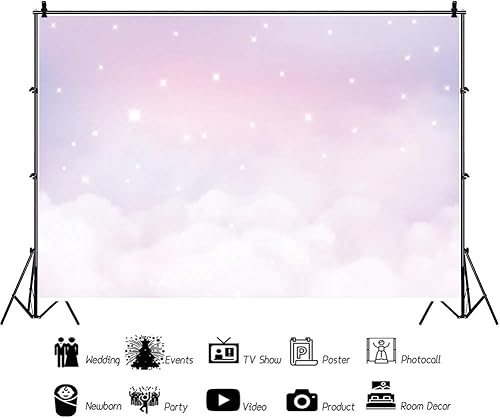 Miniatura 2 de Yeele Telón de fondo de nube dulce y colorido de 7 x 5 pies, diseño de estrellas parpadeantes, fondo de fotografía, princesa, niña, recién nacido,