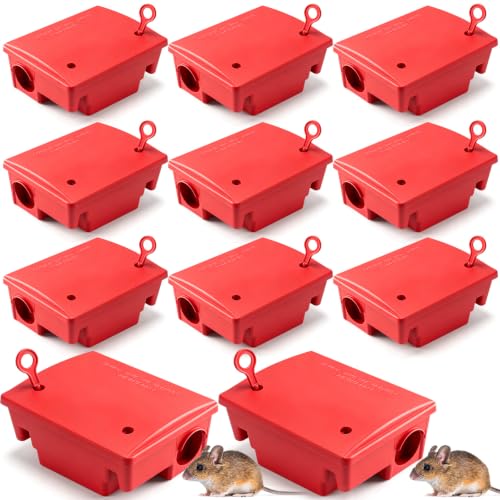 Image of Qualirey 12 Packs Rat Bait Stations Rodent Traps Outdoor Indoor, Red | Large Bait Boxes for Mice and Rats Mouse Traps Bulk, Lockable with Key, Keep Pets and Children Safe
