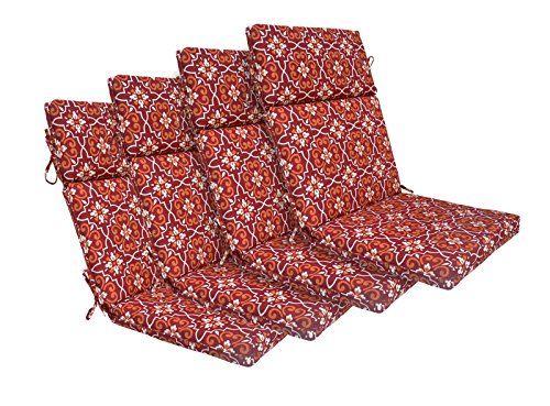 BOSSIMA Indoor Outdoor High Back Chair Cushions Replacement Patio Chair Seat Cushions Set of 4 Red Damask