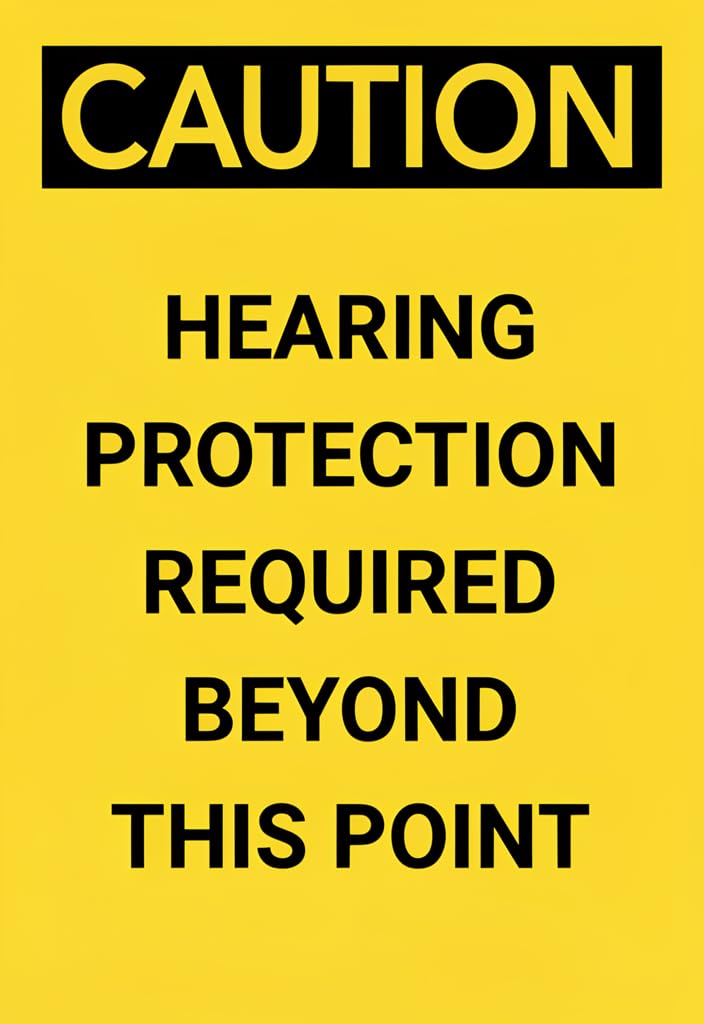 peiyeety CAUTION Hearing Protection Required Beyond This Point Tin Sign 12x8 Inch, Yellow/Black Safety Warning Metal Plaque for Workshop, Factory, Garage, Jobsite, Industrial Wall Decor