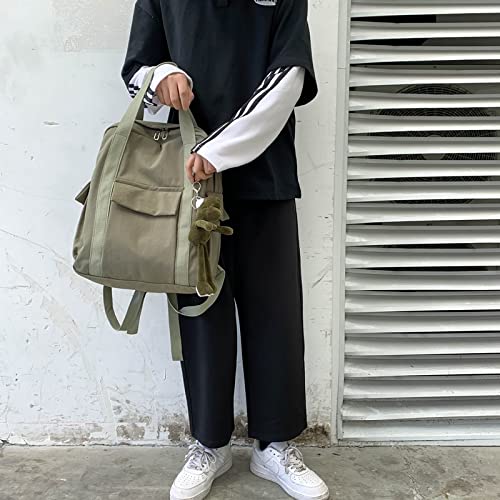 New Solid Color Waterproof Backpack Simple School Bag Casual Backpack Travel Bag School Backpack (Green) Medium4