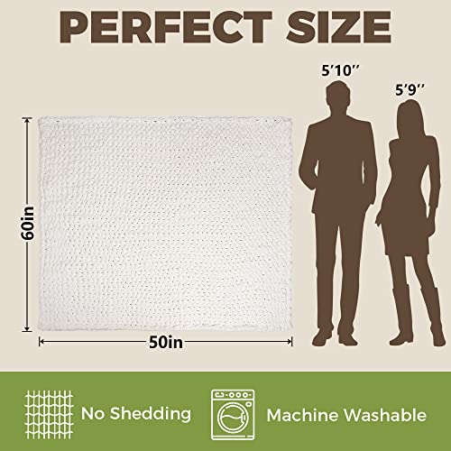 Birchio Chunky Knit Blanket Throw, 100% Hand Knit With Chenille Yarn, White Big Throw Blanket, Super Fluffy And Soft (White, 50 * 60Inch) #TOP1