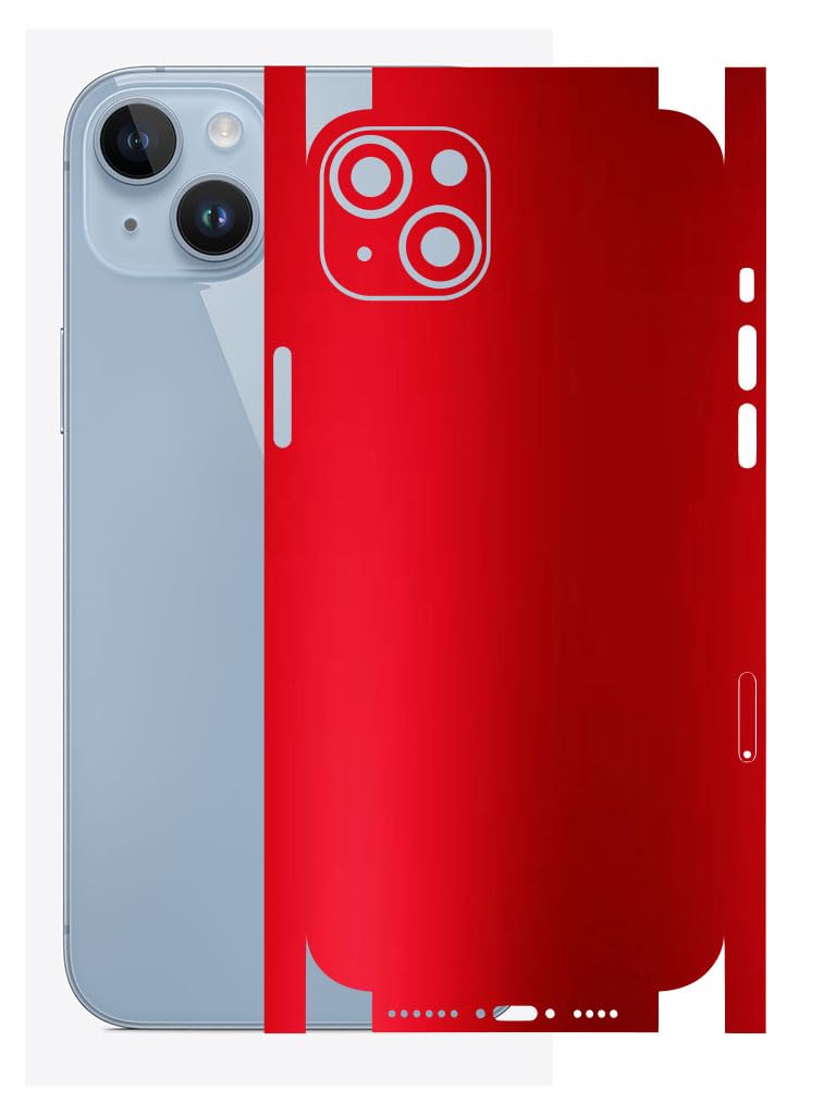 atodds - compatible for iphone 14 plus - mobile back skin sticker - lamination - rear screen guard protector film wrap (coverage - back+camera+sides) (design - metalic red)