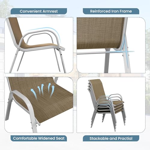 Image of Amopatio Patio Chairs Set of 6, Stackable Outdoor Dining Chairs for All Weather, Silver Frame Outdoor Chair Garden Furniture for Backyard Deck(Brown)