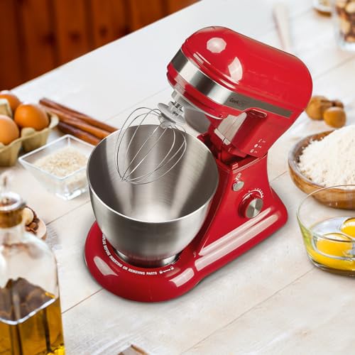 Geek Chef Electric Stand Mixer, 4.8QT 12 Speeds Tilt-head Food Mixer with Dough Hook, Whisk, Beater, Bowl, Rotary Knob for Home Kitchen Use, Bright Red — view 4