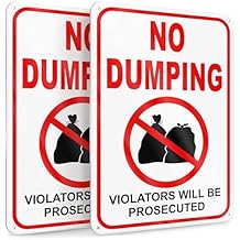 No Dumping Signs, 2 Pack 10 x 7 Inch Reflective Aluminum No Littering Sign Outdoor, Private Property Warning Signs with "Violators Will Be Prosecuted" Message