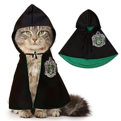 Pet Halloween Costumes Cape Dog Cat Halloween Apparels Cosplay Costume Pet Wizard Costume Cloak for Halloween Party Cosplay Photo Prop (Green, L)