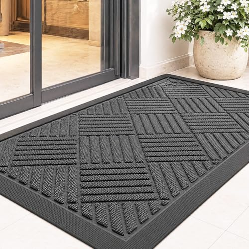 Shimilili Tapis d’Entrée Extérieur Antidérapant Imperméable, 45x75 cm Essuie-Pieds Lavable Anti-poussière pour Porte Balcon Garage Maison (Gris)