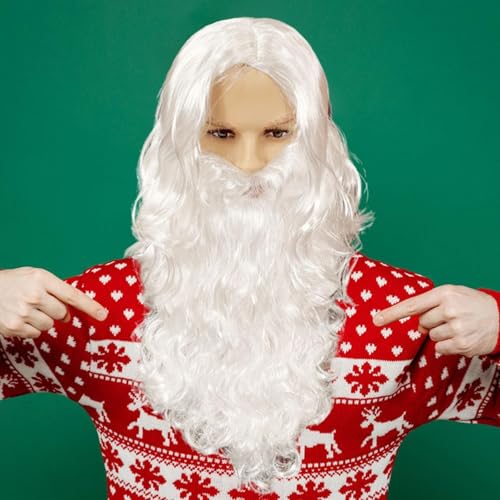 Qianly Peruca de Papai Noel, Barba, Cosplay de Papai Noel, Peruca de Fantasia de Natal, Peruca de Ca