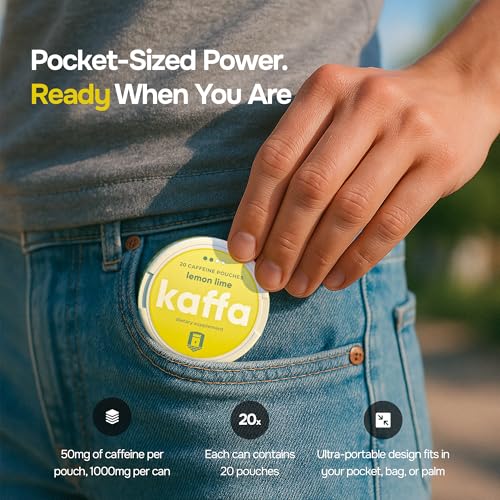 Image of Kaffa Energy Pouches - 50mg Caffeine Pouches - Vitamin B6 & B12-20 Nicotine Free Pouches Per Can - 3 Pack (Berry Mint)