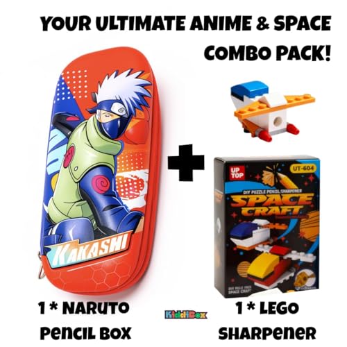 Image of KiddiBox Anime Pencil Box for Girls and Boys with DIY Lego Sharpener | Stylish Pencil Case for School, Student, Pen Case Holder, EVA Pencil Pouch for Kids, Stationary Pouch