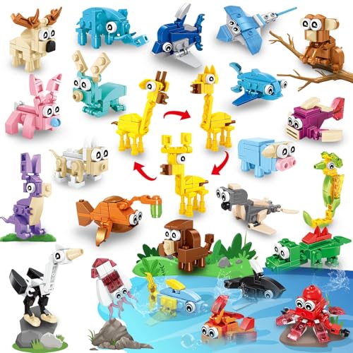 Image of HIGH GODO 24 Pack Party Favors Building Set - 72 Kinds of Animals Building Blocks Toys Goodie Bag Stuffers Party Gift, Christmas Valentines Easter Birthday Gift for Teens Adults Ages 14+
