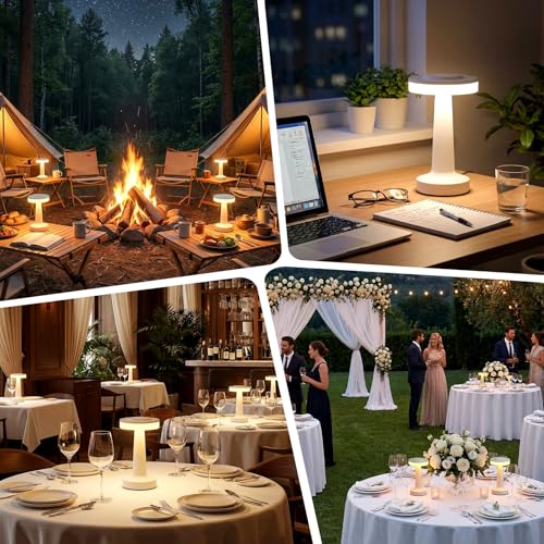 Image of Riakrum 2 Pcs LED Cordless Table Lamp Bulk Rechargeable,White | Portable Wireless Lamps, 3 Color Stepless Dimming, 15 Hour Battery, Touch Control, Wedding Home Restaurant Decor