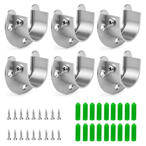 Yesaler Paquete de 6 Soportes para Barra de Brida Soporte de Barra de Acero Inoxidable para Armario para Barra de Cortina de Ducha de Armario (32 mm)