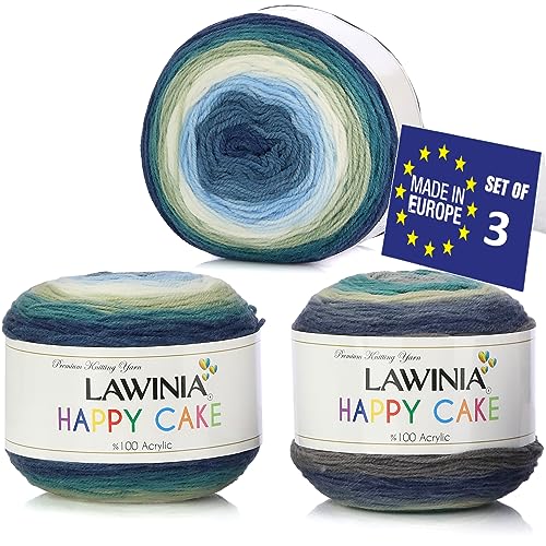 LAWINIA -Happy Cake Premium Mandala Yarn Cake Rainbow Wool DK, 100% Acrylic Pack of 3 Each 150g -530m, Oeko-TEX Certified, DK Knitting Yarn, Rainbow Yarn for Knitting, Ombre Yarn, Multicoloured Wool