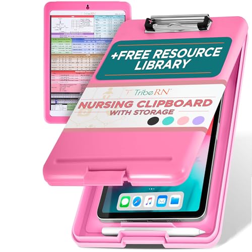 Tribe RN Nursing Clipboard with Storage - Medical Clipboard Nursing Essentials for Nurses and Nursing Students School Supplies with Quick Access Reference Guide (Pink)