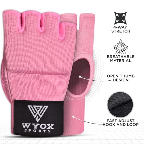 Image of WYOX Gel Boxing Hand Wraps Inner Gloves for Men & Women - 80cm /31inch Quick Wrist Strap, Padded Knuckle Support, Fingerless MMA Muay Thai Kickboxing Wraps for Training, Punching & Martial Arts