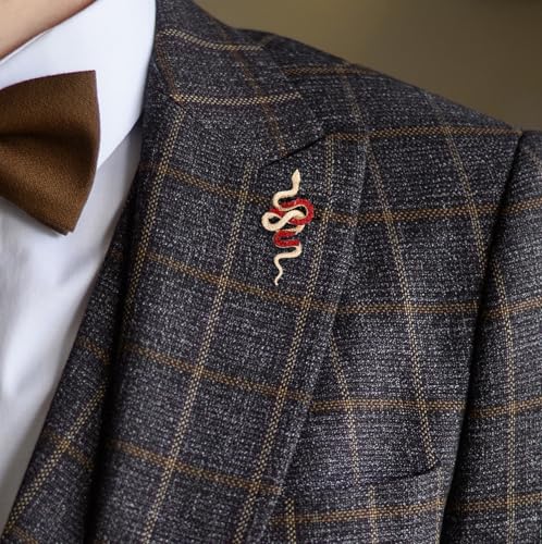 Image of Gold Snake Brooches Pins for Women Men Statement Snake Enamel Lapel Pins Crystal Rhinestone Accessories Powerful Animal Insect Clothing Coat Jacket Lapel Jewelry Gifts