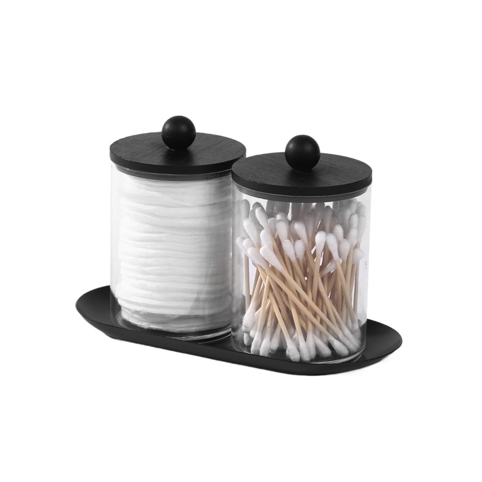 QuxetlRyz 2 Pack Qtip Holder Dispenser with Tray Bathroom Jar Storage Organization Jars Canisters for Cotton Ball Cotton Buds Holder(2pcs and tray)
