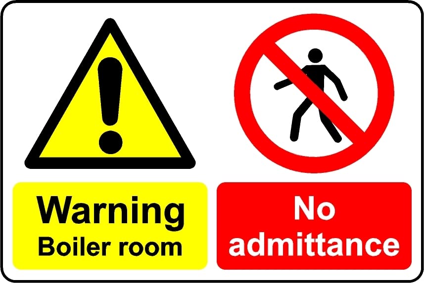 Warning Boiler Room no Admittance Safety Sign - Self Adhesive Sticker (200mm x 150mm)