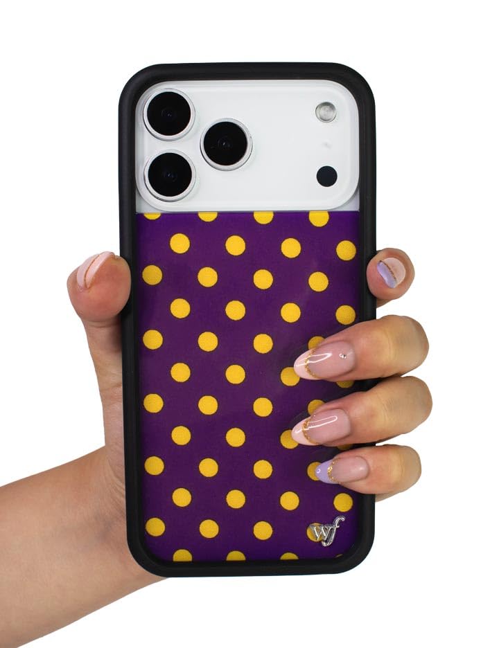 Image of Wildflower Cases - Compatible with iPhone 16 Pro Max | Protective Black Bumper, 6.5ft Drop Test Certified, Women Owned Small Business | Trendy Classic Dotted Spots Cute | Polka Dot - Purple & Yellow