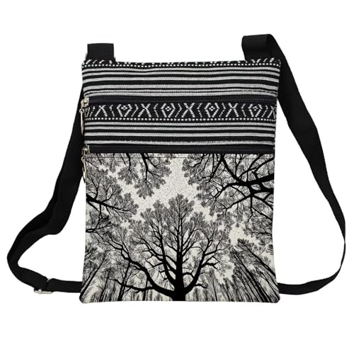 Sketch Tree Messenger Bag Small Ethnic Pattern Printed Adjustable Strap Crossbody Zipper Pouch Sketch Tree Phone Organizer Wallet Cute Shoulder Handbag for Women