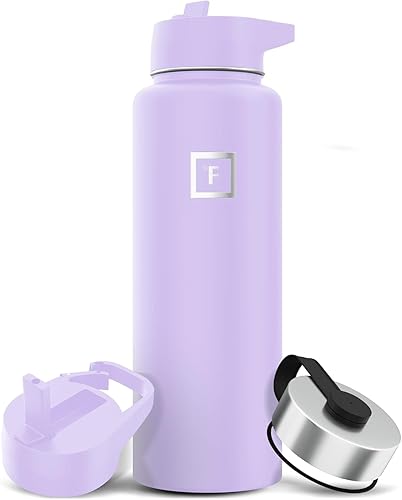 IRON °FLASK Camping & Hiking Hydration Flask with Straw, Wide Mouth Insulated Stainless Steel Sports Water Bottle - 40 oz Lavender - Straw - 40 Oz - Lavender