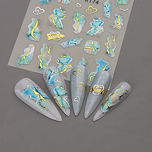 5D Summer Nail Art Stickers Decals, Marble Wave Shell Nail Stickers Ocean Starfish Jellyfish Sea Wave Nail Design Self-Adhesive Nail Art Supplies Diy Acrylic Nail Decorations For Women #TOP4