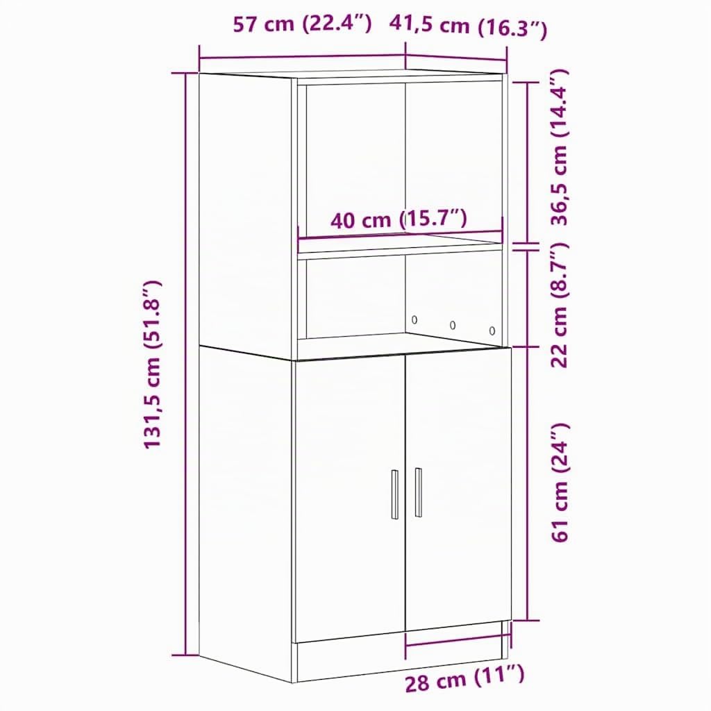 vidaXL Mueble de Cocina Madera ingeniería Roble Sonoma 57x41,5x131,5cm, aparador de Cocina, Armario de almacenaje de Cocina, aparador de almacenaje de Cocina