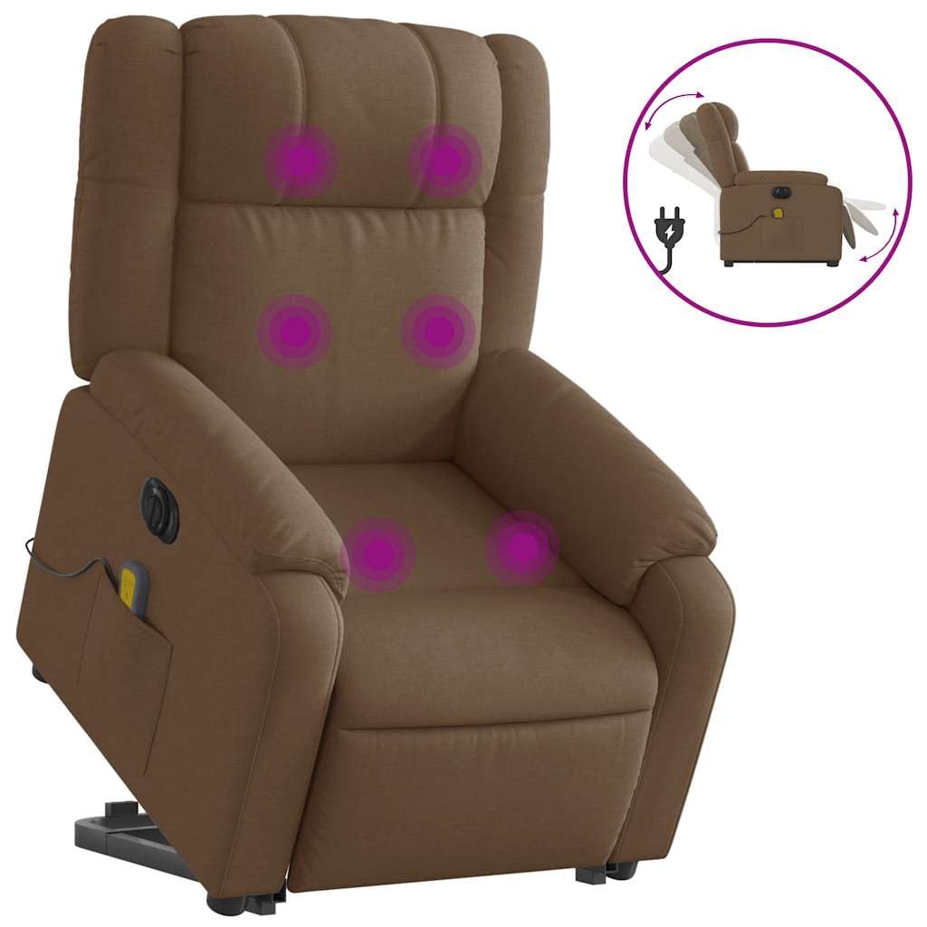 Poltrona massaggiante elettrica con supporto per alzarsi, marrone, rivestimento in tessuto, massaggio a 6 punti, funzione relax, per soggiorno, camera da letto, confortevole, portata 110 kg