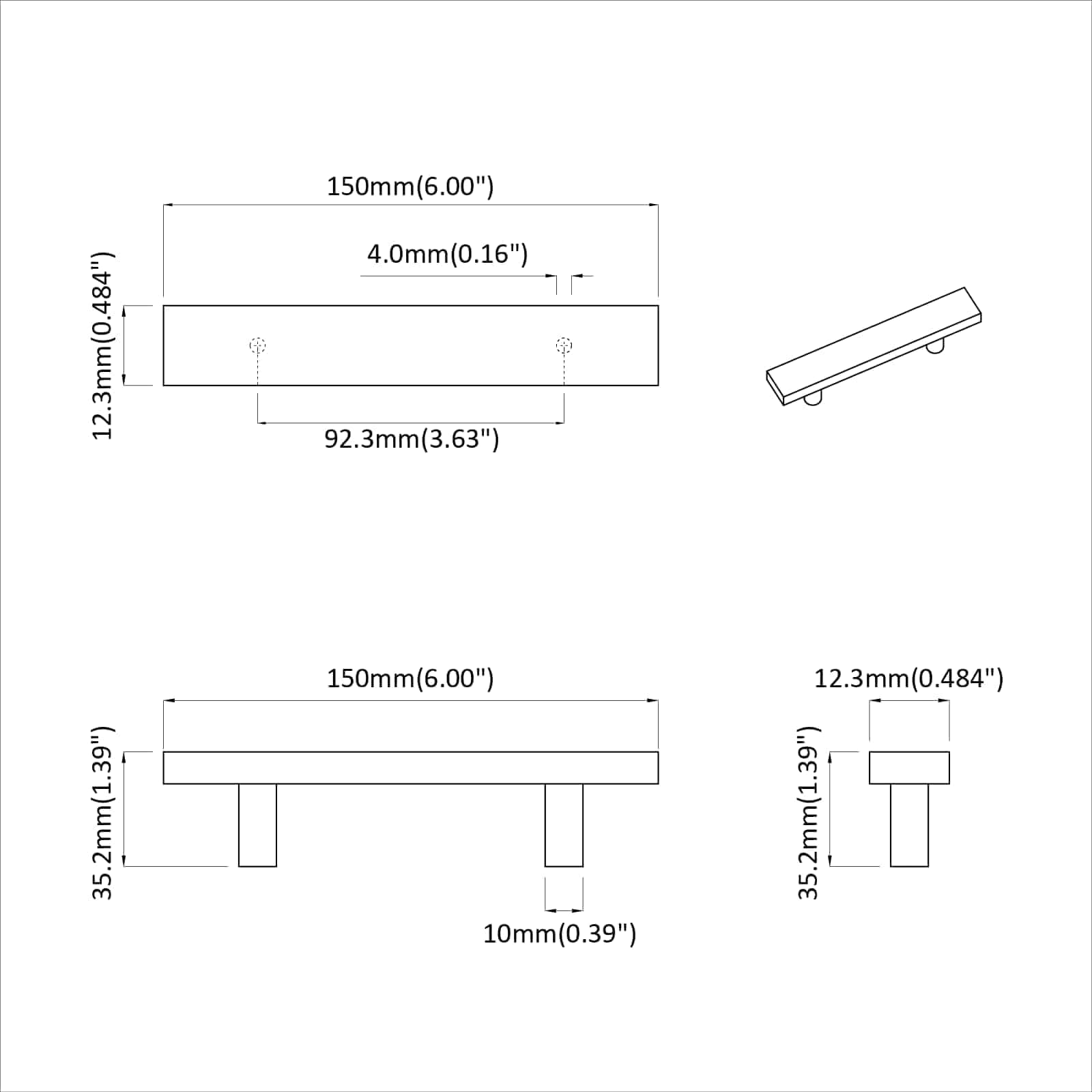Set di 12 maniglie per armadi, colore nero, in acciaio inox, 150 mm, moderne, opache per mobili da cucina, comò e cassetti, maniglie angolari per credenze e ante degli armadi
