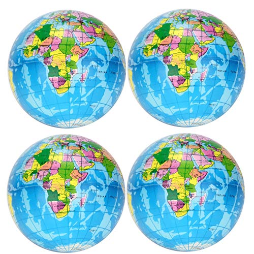 World Map Stress Ball Mini Pressure Relieving Health Balls Stress Relief Toys for Kids Adults Great for School Office Party Favors (E-4PC 7.6cm Balls)