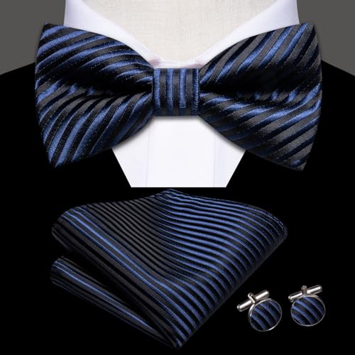 Image of Hi-Tie Bow Ties for Men Pre-Tied Pocket Square with Cufflinks Mens Bowtie Sets for Wedding Formal Party