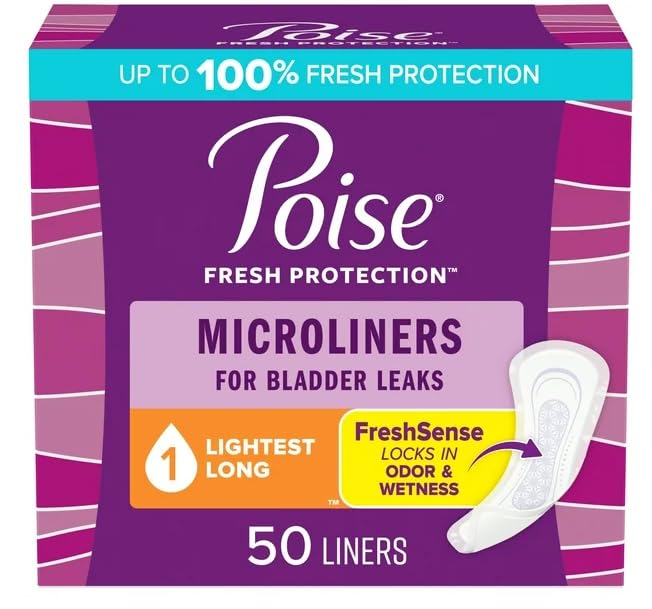Healthy Surplus Poise Microliners, longitud más larga – Incontinencia 1 gota absorción más ligera, 50 unidades (2 paquetes – total de 100 forros) y Vital Volumes Skin Care Basics Tips Card | Paquete