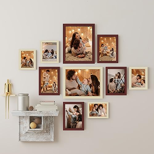 Image of Art Street Large Collage Wall Photo Frame Individual Picture Frame Set For Living Room, Decorative Wall Hanging Home Decor - Set Of 10 (4x6, 5x7, 6x8, 8x10 Inch, Brown-Beige)