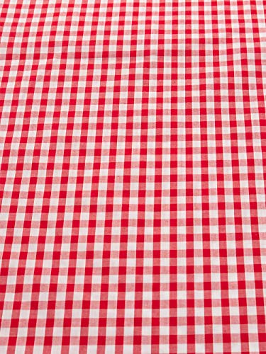 Tela de polialgodón de color rojo a cuadros por el metro 1/4 pulgadas, 114 cm de ancho.
