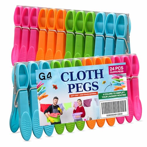 G4GADGET Clothes Pegs 24 Pack Strong Grip Plastic Pegs for Washing Line Durable Laundry Clips for Clothes Rust-Resistant for Outdoor & Indoor Drying