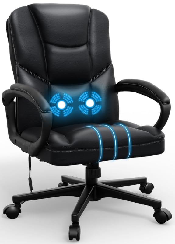 JUMMICOLeather Office Chair With Massage Function,ergonomic computer chairs,High Back Computer Chairs,Office Chairs With 360°Swivel Wheels For Home,Black