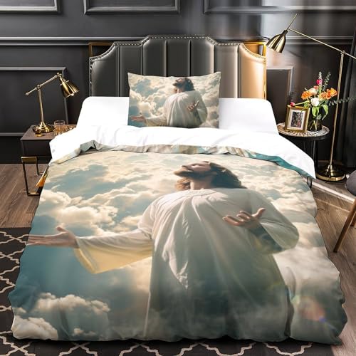 Housse de couette Jésus 3D respirante et hypoallergénique en microfibre super douce