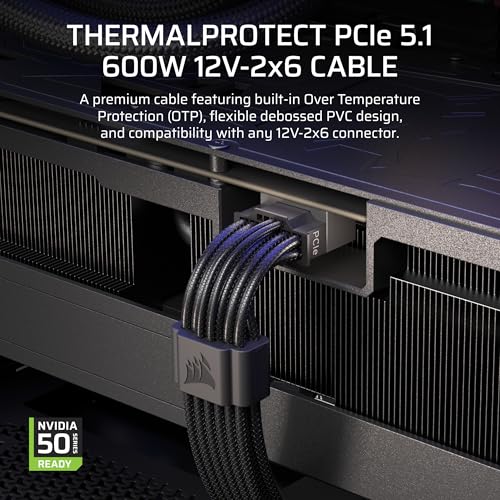 Image of Corsair ThermalProtect PCIe 5.1 600W 12V-2x6 Cable - Black