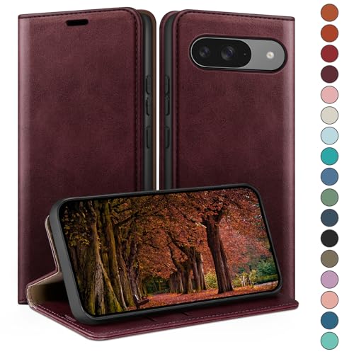 Coque Google Pixel 9 et 9 Pro avec blocage RFID étui portefeuille en cuir premium vin rouge
