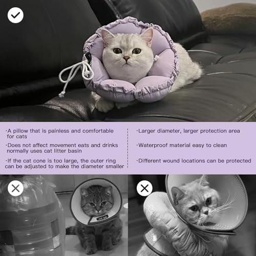 Image of H HIDREAM Soft Cat Cone Collar, Cute Adjustable Cat Recovery Collar,Elizabethan e Collar that can Protect Head and Foot Wounds,Purple Flower All-Season Style
