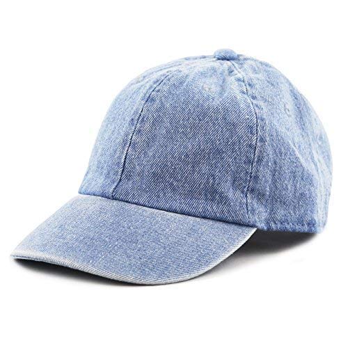 The Hat Depot Kids Washed Low Profile Cotton and Denim Plain Baseball Cap Hat (2-5 yrs, Light Denim)