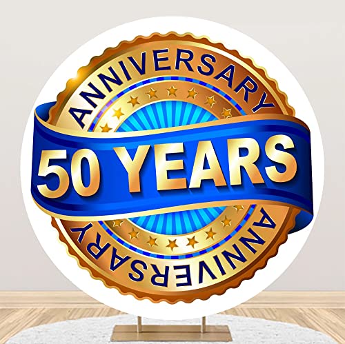 Aoihrraan 180cm Diámetro 50 Años Aniversario Redondo Fotografia Telón De Fondo Dorado Estrellas Serpentinas Real Oro Y Azul Sfondo Lujoso Cumpleaños Fiesta Boda Niño Adulto Retrato Estudio Foto