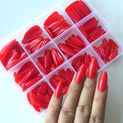 Loveourhome 240Pc Short Almond Press On Nails Colored Red Fake Nail Tips Full Cover Artificial Fingernail French Stiletto Manicure With Adhesive Tabs For Women Girls Kids #TOP1
