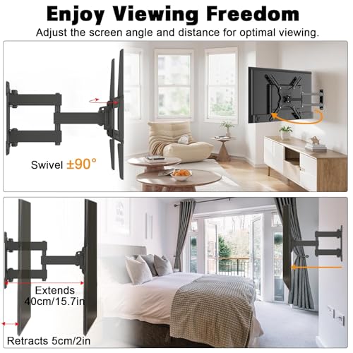 OSAGIE Swivel Wall Mount Full Motion TV Bracket with Articulating Arm for 14-55-inch LED, LCD Flat Curved Smart TVs. Monitor Tilt Extension Rotation Corner TV Mounts Max VESMA (400x400mm) Up to 55 lbs