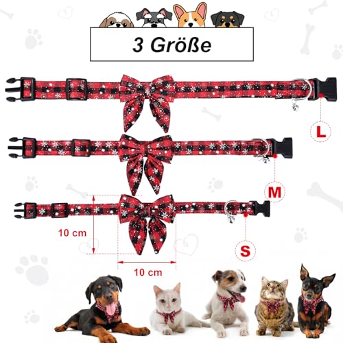 Kesote Hundehalsband Katze Halsband Hund Weihnachtshalsband Groß Hunde Hundeschleife Einstellbar Schleife Rot Weihnachten Geschenk Welpen (L)