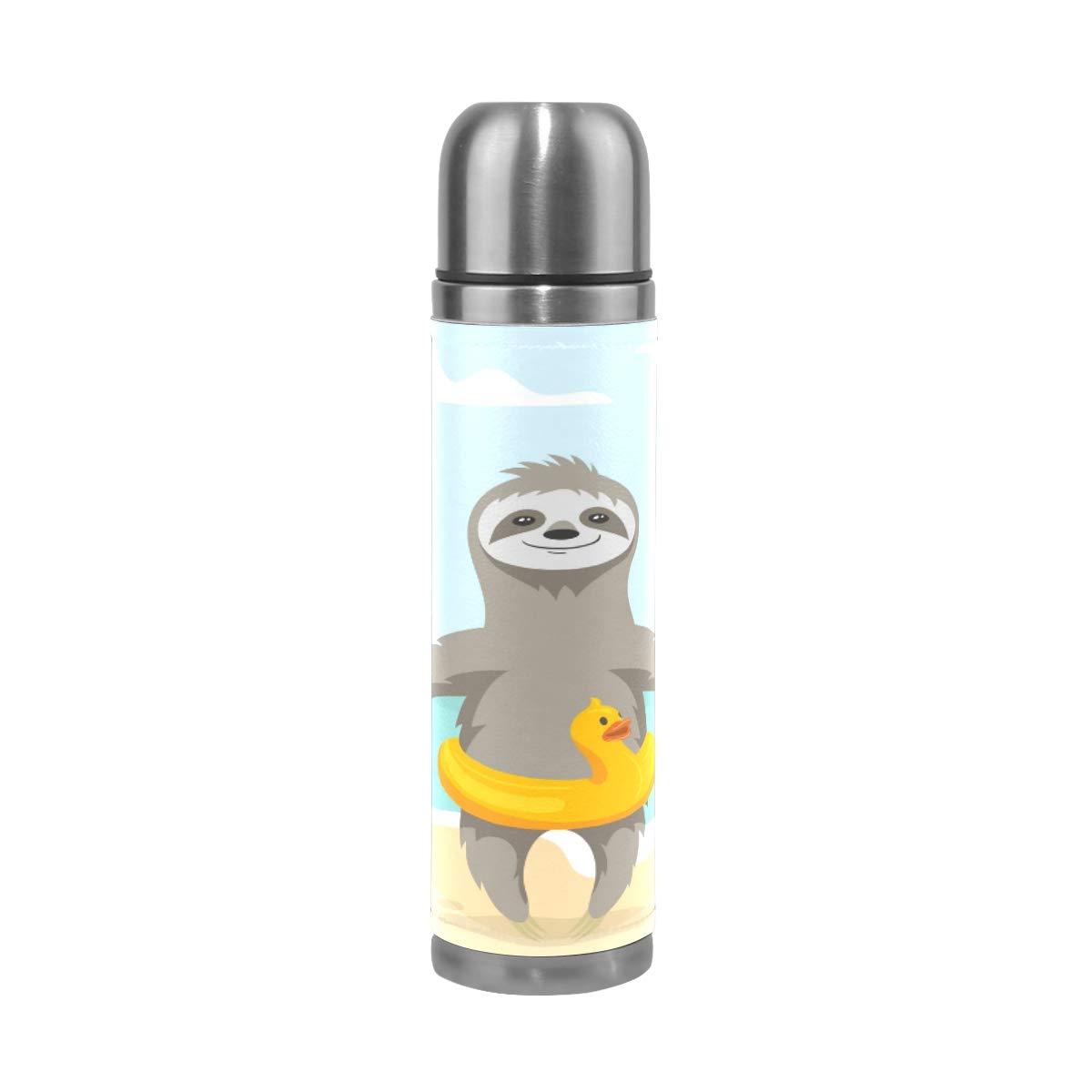 Taza de viaje aislada al vacío de acero inoxidable con doble pared a prueba de fugas, botellas de taza con diseño de perezoso con estampado personalizado impreso en piel auténtica, 500 ml